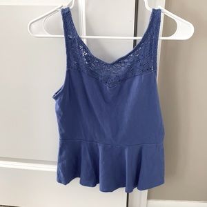 Express lace detail peplum top with zipper back